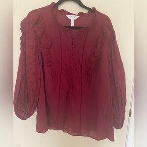#4 Burgundy Boho Peasant top w/gorgeous detail. Size 3X